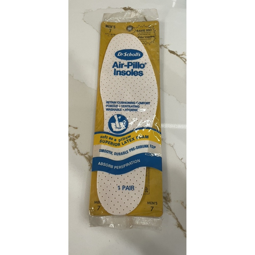Vintage Dr. Scholl's Air-Pillo Insoles Men Size 7 Cushion Latex Foam Absorb New